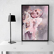 Картины и панно handmade. Livemaster - original item Pastel Pink Clowness painting (pink gray). Handmade.
