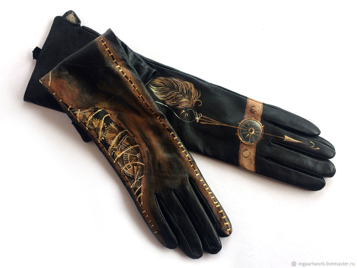 Black leather steampunk gloves. Custom order for Ekaterina, Gloves, Trakai,  Фото №1