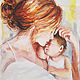 Order Watercolor mother with baby, touching picture about mother's love. myfoxyart (MyFoxyArt). Livemaster. . Pictures Фото №3