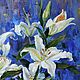 Order White lilies on a blue background. Two thousand nineteen. oil on canvas. Tatiana Chepkasova. Livemaster. . Pictures Фото №3