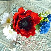 Pernos con flores de Manzanilla y Plumeria, decoración en el peinado de arcilla