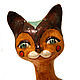Керамическая скульптура талисман Янтарный кот с изумрудными глазами. Авторская керамика Ксении Гольд