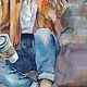 Картина акварелью Эспрессо #3 (девушка кофе рыжий фиолетовый). Картины. Pastel (Бахматова Елена). Ярмарка Мастеров.  Фото №4
