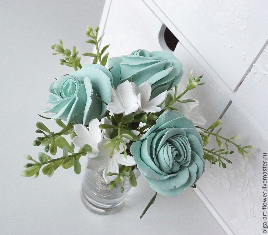Mint Rose and Stephanotis boutonniere. Miniature of flowers, Composition, Moscow,  Фото №1