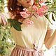 "Garden rose". Cotton summer dress, pink/ivory, pleated skirt, collar, Dresses, Tomsk,  Фото №1