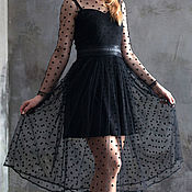 Одежда handmade. Livemaster - original item Cocktail dress made of mesh tulle fly, black dress with a full skirt. Handmade.