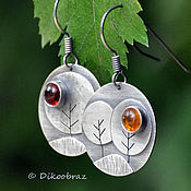 Earrings made of silver Migratory birds, malachite