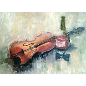 Картины и панно handmade. Livemaster - original item Painting Violin whiskey still life in a frame. Handmade.