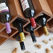 Полка винная деревянная Мэй на 3 винные бутылки с полкой для бокалов