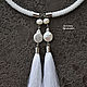 An open necklace made of river pearls with silk tassels is white. Necklace. gershman. My Livemaster. Фото №6