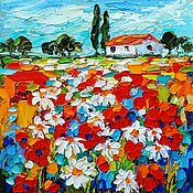 Картины и панно handmade. Livemaster - original item Painting of chamomile poppies 
