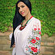 White blouse with hand embroidery ' scarlet rose', Blouses, Vinnitsa,  Фото №1
