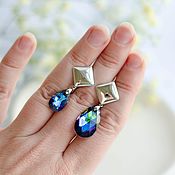 Украшения handmade. Livemaster - original item Asymmetrical earrings with Swarovski crystals Meridian Blue. Handmade.