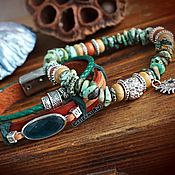 Украшения handmade. Livemaster - original item A set of bracelets made of leather and jasper 
