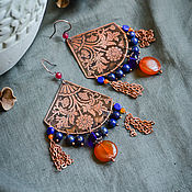 Украшения handmade. Livemaster - original item Large Mother-and-Stepmother earrings with lapis lazuli and carnelian. Handmade.