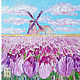 Картина: Тюльпаны розовые Мельница Розовый Голубой 20 х 20, Картины, Миасс,  Фото №1