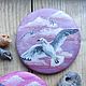 Seagull Brooch in the sky. Miniature painting on canvas. Seascape, Brooches, Moscow,  Фото №1