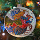 Коллекционный стеклянный елочный шар `Рождественский ангел`. Витражная роспись