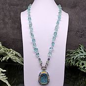 Работы для детей, handmade. Livemaster - original item Women`s necklace - sautoir - beads with pendant - aquaquartz stone. Handmade.