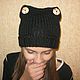 HAT-the CAT with ears for girls knitted black. Caps. Gala Devi (crochet design). My Livemaster. Фото №6