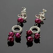 Украшения handmade. Livemaster - original item Long earrings with pink pearls and cubic zirconia. Handmade.