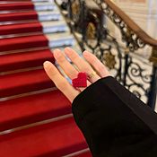 Украшения handmade. Livemaster - original item Red Heart Beaded Ring. Black Bead ring. Handmade.