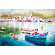 Картины и панно handmade. Livemaster - original item Painting Sea Boats summer landscape in watercolor. Handmade.