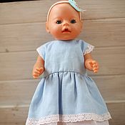 Куклы и игрушки handmade. Livemaster - original item Clothes for dolls, blue dress for dolls made of natural linen. Handmade.