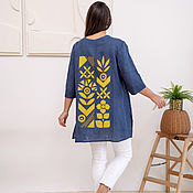 Одежда handmade. Livemaster - original item Linen tunic with author`s applique. Handmade.