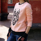 Одежда handmade. Livemaster - original item Women`s pink sweatshirt with mitts, a sweatshirt made of Husky footer. Handmade.