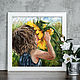 Girl with a sunflower, picture with a girl, picture in the nursery, Pictures, St. Petersburg,  Фото №1