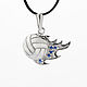Flying volleyball ball pendant necklace in sterling silver with cubic Zirconia. Gift for the volleyball player!
