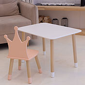 Children's round table and 2 chairs: Bear and Bunny (color of nature)
