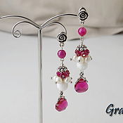 Украшения handmade. Livemaster - original item Long pink earrings with stones. Handmade.
