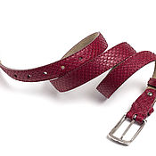 Аксессуары handmade. Livemaster - original item Python leather belt Cherry red, width 2,4 cm. Handmade.