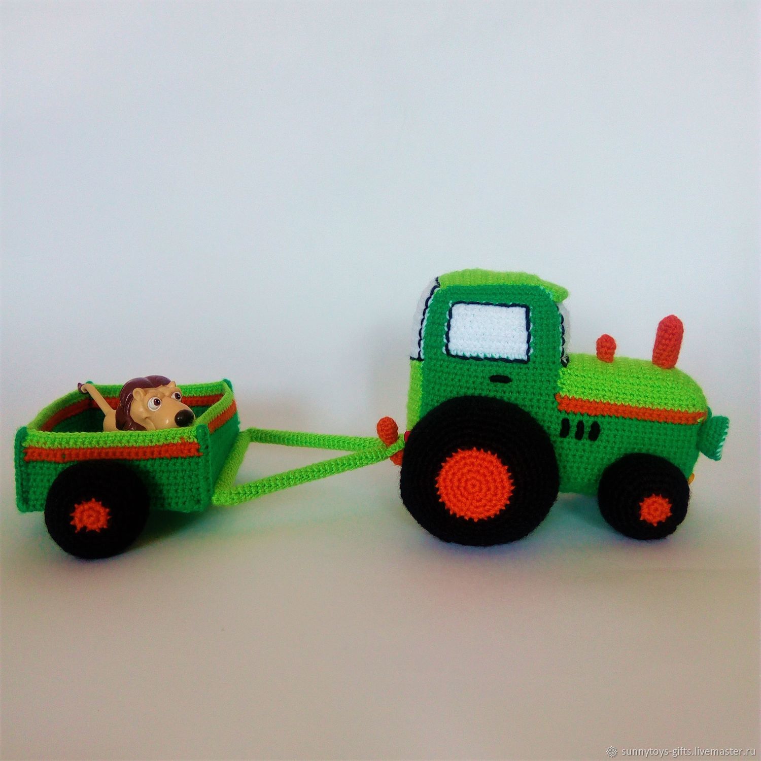 Knitted tractor Soft toy tractor tractor with trolley – купить на ...