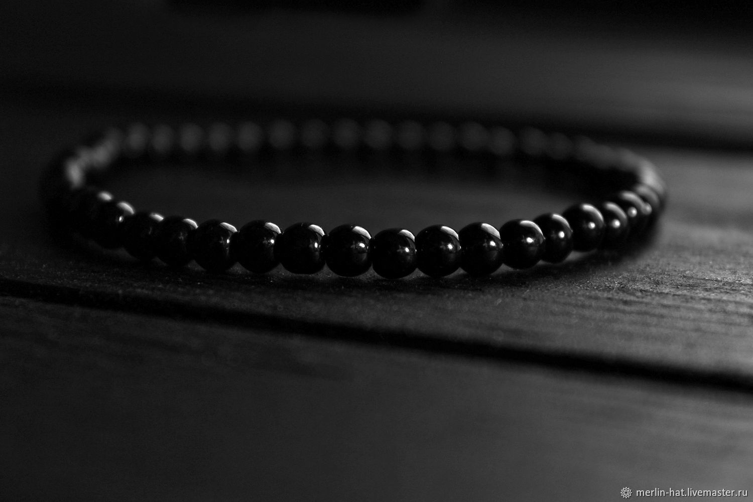 Браслет из черного агата  "Затмение" 4 мм, Браслет из бусин, Тамбов,  Фото №1