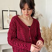 Одежда handmade. Livemaster - original item cardigans: Women`s knitted cardigan made of pure cotton Bordeaux in stock. Handmade.