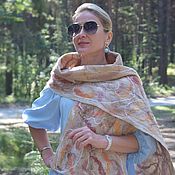 Аксессуары handmade. Livemaster - original item Felted women`s scarf.Long felted beige scarf made of silk and wool. Handmade.