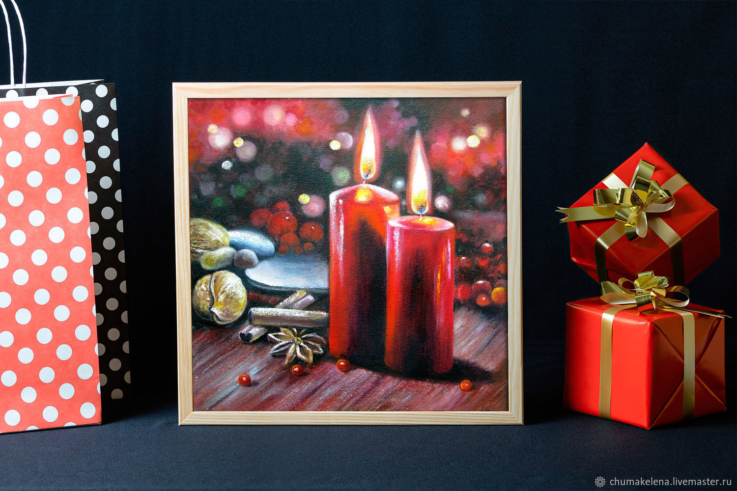 Картина Новогодняя "Свечи на Новый год", маслом на холсте – заказать на ...