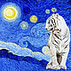 Картина маслом с белым Тигром, Звездная ночь Ван Гога, Картины, Нижний Новгород,  Фото №1