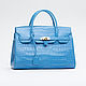 Roomy women's bag made of crocodile leather in blue color, Classic Bag, St. Petersburg,  Фото №1