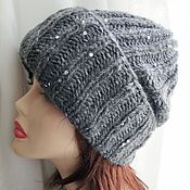 Аксессуары handmade. Livemaster - original item Grey knitted hat with sequins. Handmade.