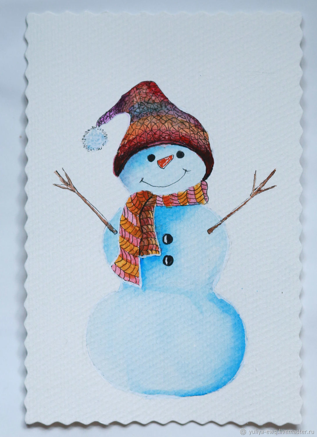 Новогодняя открытка. Снеговик с письмом