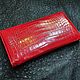 Purse - clutch made of the abdominal part of crocodile skin, in red, Wallets, St. Petersburg,  Фото №1