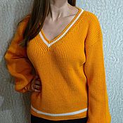 Одежда handmade. Livemaster - original item Women`s Knitted Jumper V Neck Cotton Orange. Handmade.
