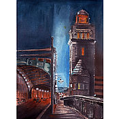 Картина Городской пейзаж Псков зимний акварелью