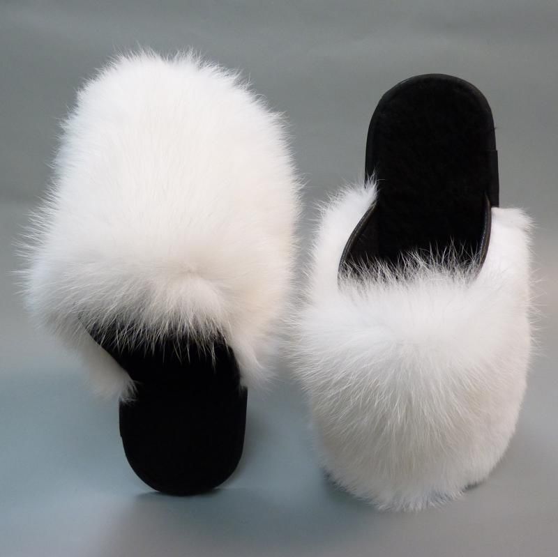 Fur slippers from rabbit fur and fox fur – заказать на Ярмарке Мастеров ...