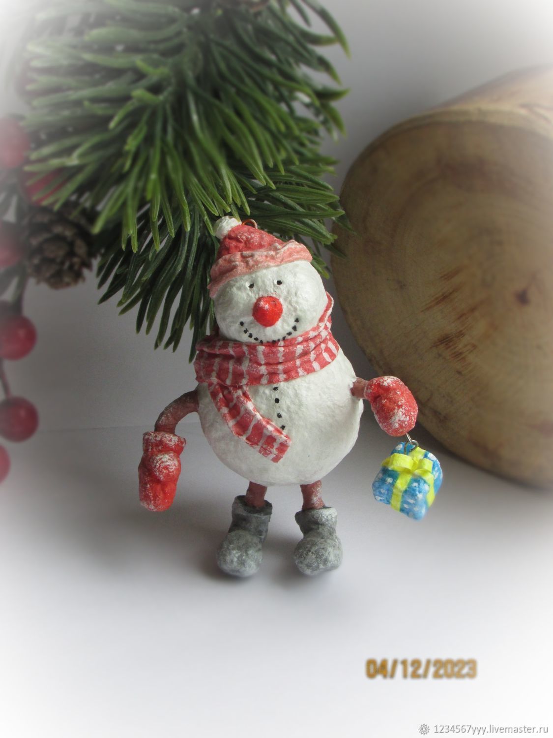 Снеговик из ваты елочная игрушка