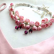 Украшения handmade. Livemaster - original item Jewelry set with flowers on the cords 